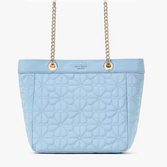 Kate Spade Spade Flower Quilted Fabric Medium Tote & Cosmetic Pouch Montauk Blue - Picture 12 of 16